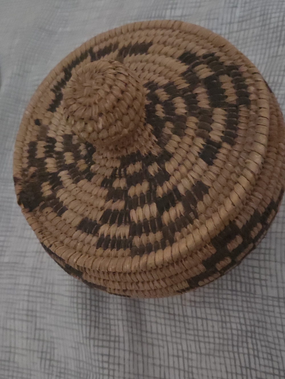 African Handwoven Natural and Black Lidded Basket - 6.5 inches